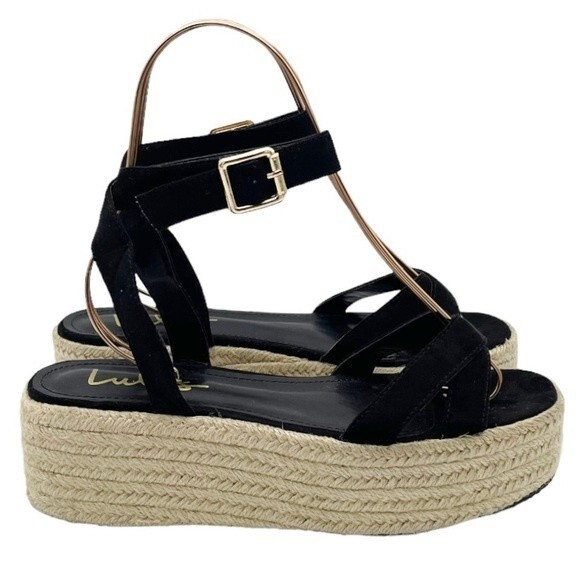 Lulus Cobi Black Faux Suede Espadrille Platform Sandals Size 8.5 Flatform Shoes - Picture 8 of 15